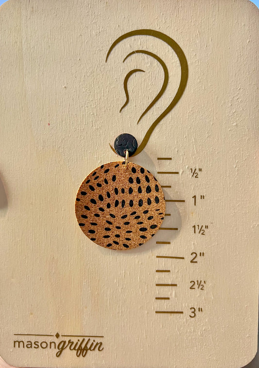 Black Dot Large Cork Disks with Black Circle Stud Pierced Earrings