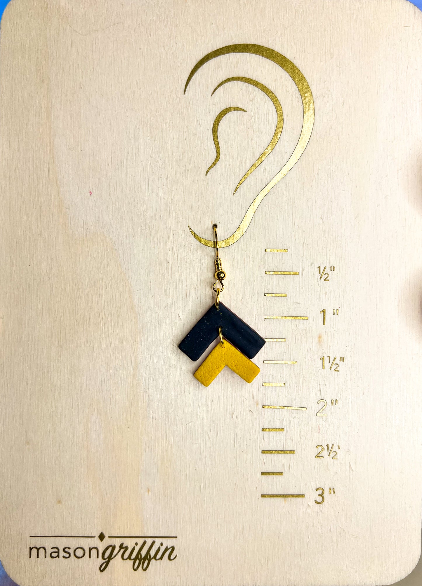 Black and Yellow Inverse 2V Drop Pierced Earrings