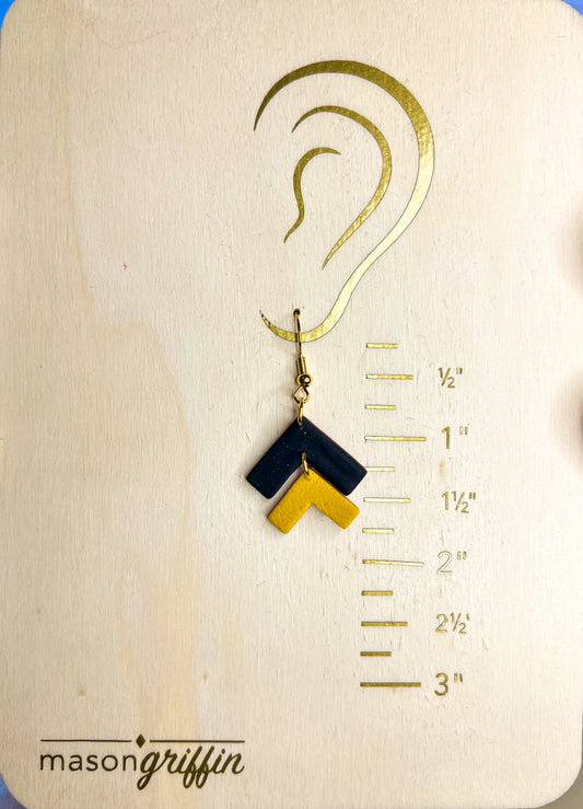 Black and Yellow Inverse 2V Drop Pierced Earrings