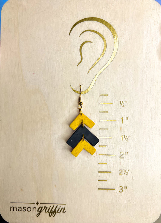 Black and Yellow Inverse 3V Drop Pierced Earrings