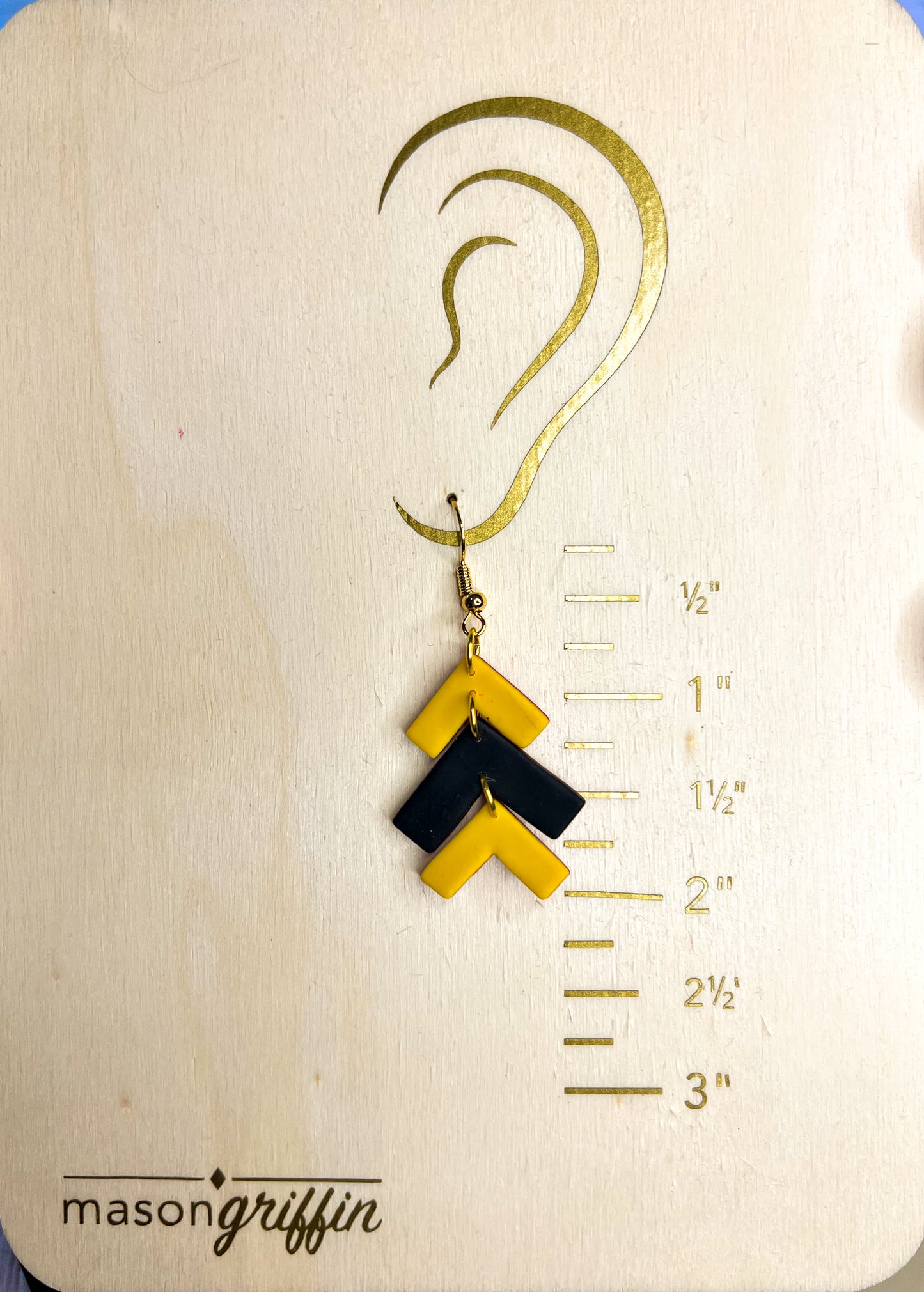 Black and Yellow Inverse 3V Drop Pierced Earrings Smooth