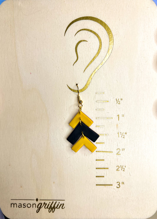 Black and Yellow Inverse 3V Drop Pierced Earrings Smooth