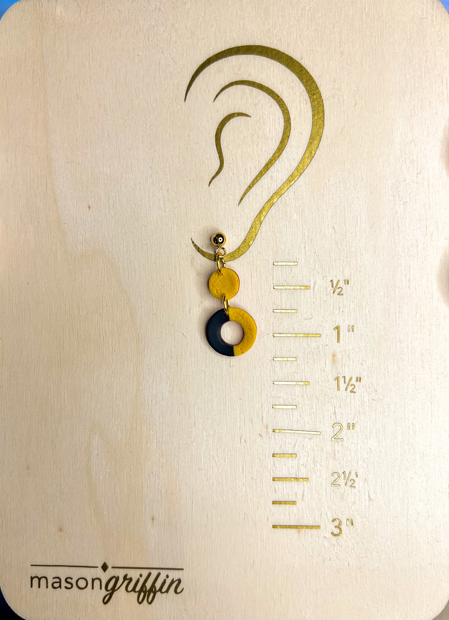 Black and Yellow Textured Dual Circle Drop Pierced Earrings