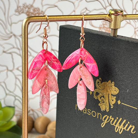 Pink Marble Gradient Inverse 3V Drop Pierced Earrings