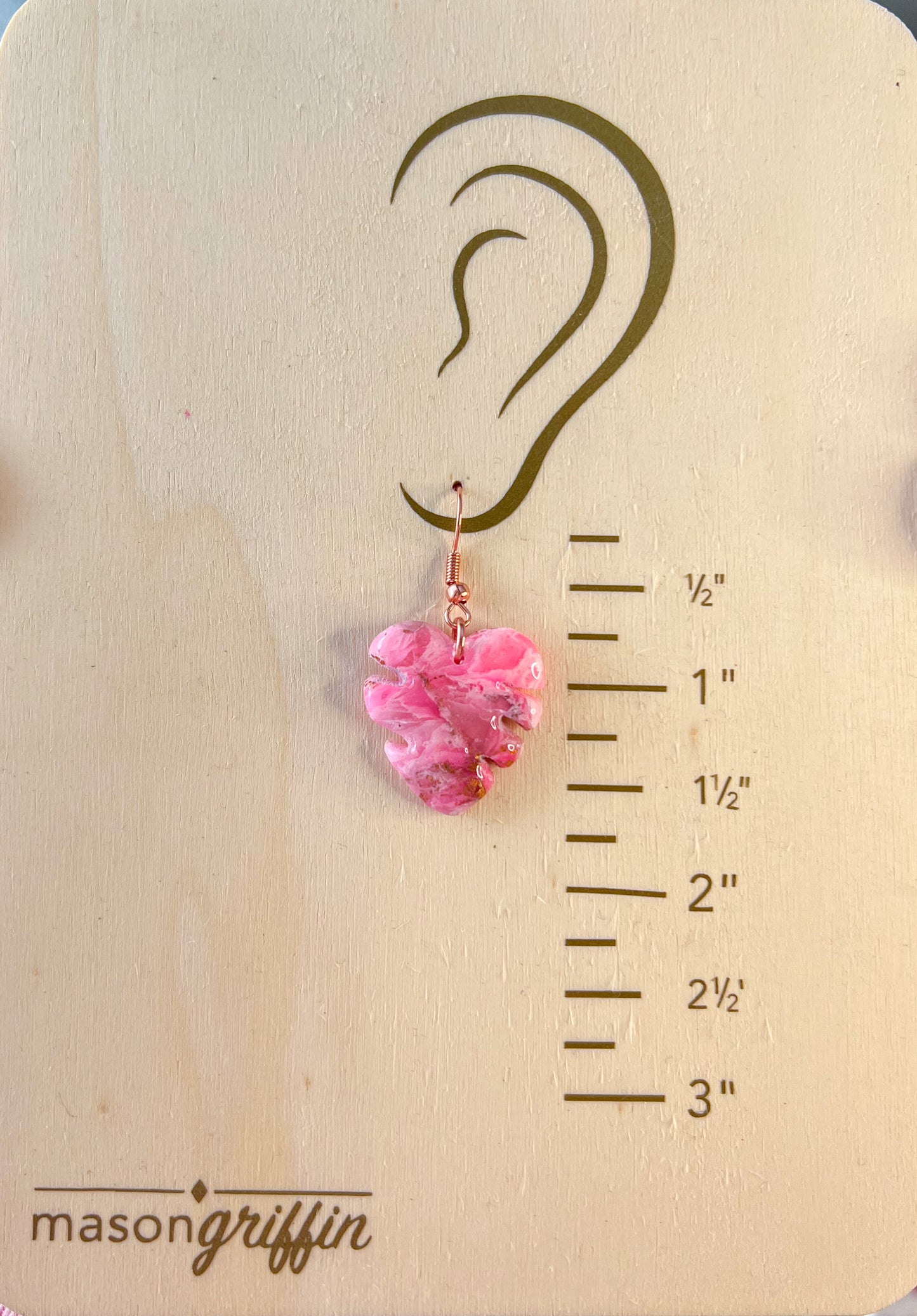 Pink Marble Monstera Drop Pierced Earrings