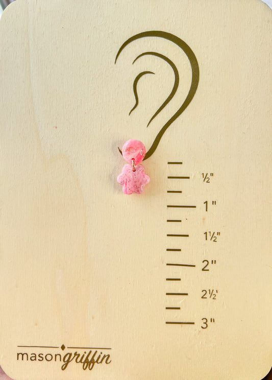 Pink Marble Flower Drop Pierced Earrings