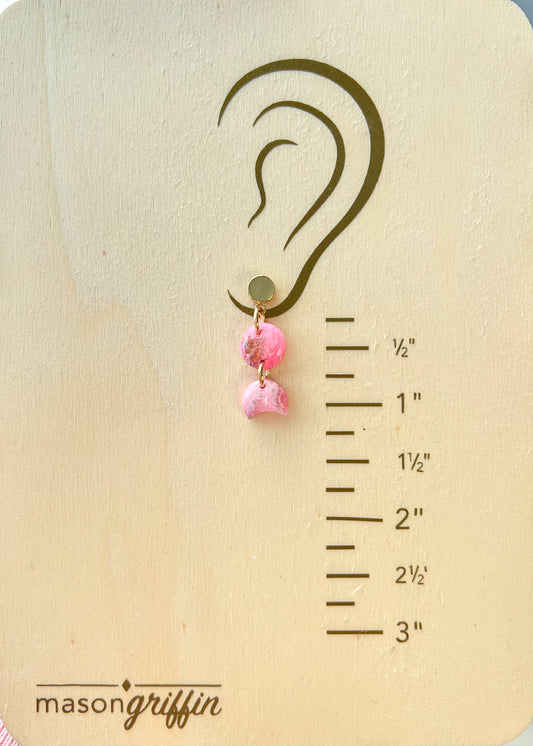 Pink Marble Moon Drop Pierced Earrings