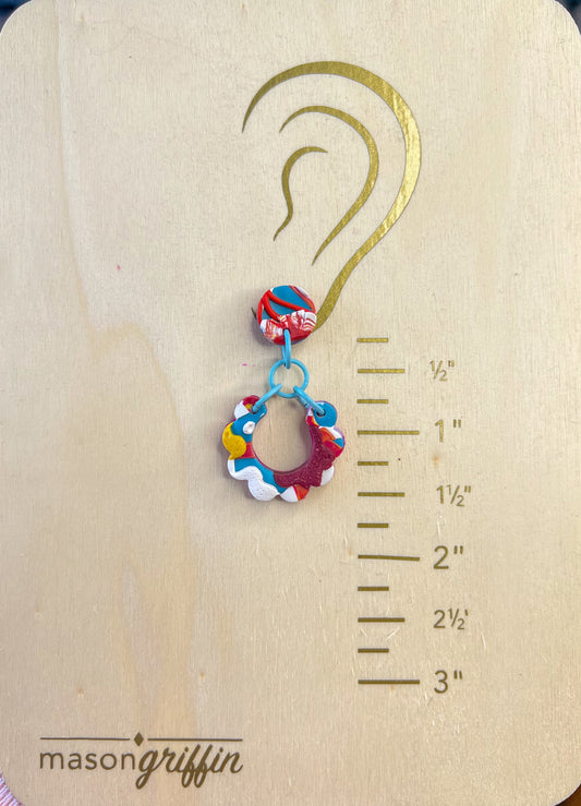 Retro Flower Blue Dangle Pierced Earrings