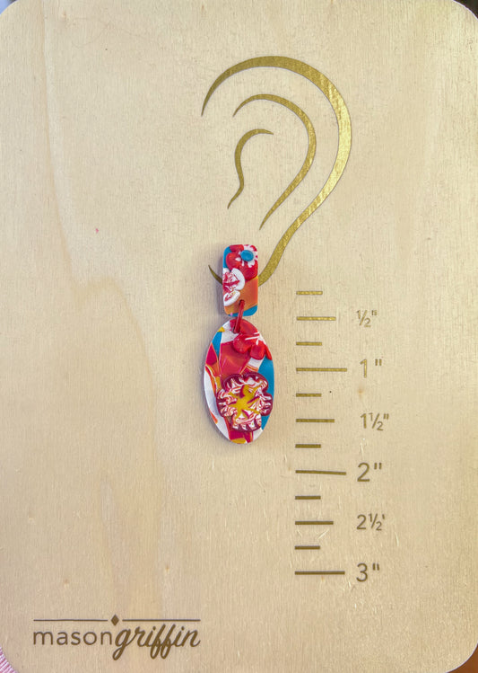 Retro Flower Oval Drop Pierced Earrings