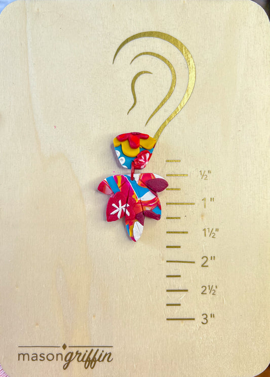 Retro Flower Polygon Burst Drop Pierced Earrings