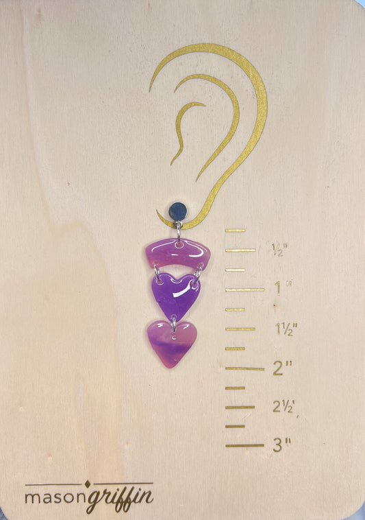 Lilac Sheer Duo Hearts Drop Pierced Earrings
