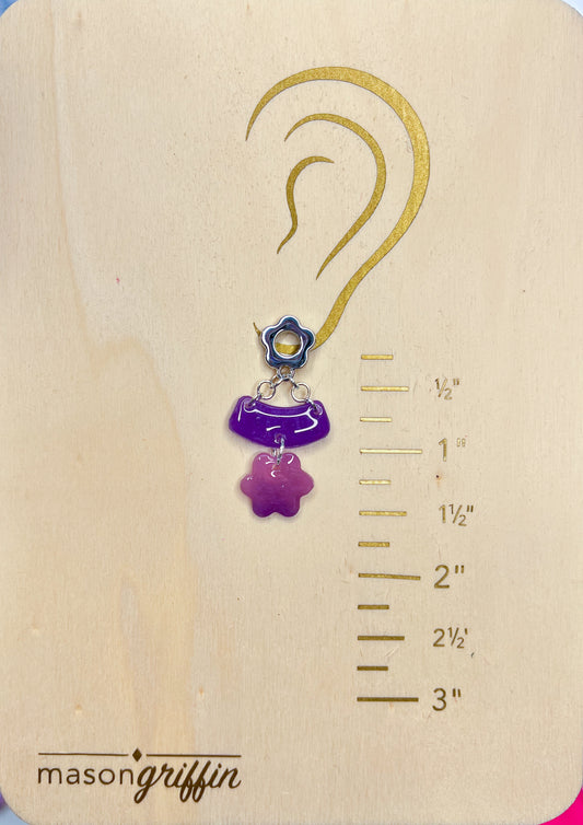 Lilac Sheer Flower Dangle Pierced Earrings