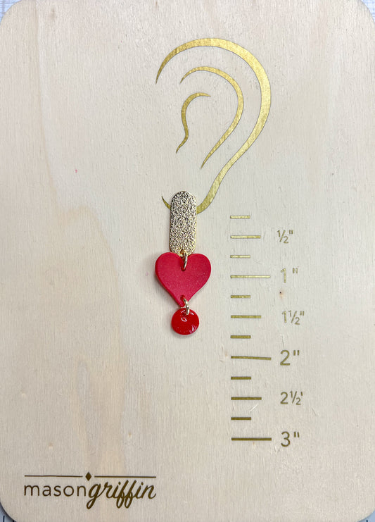 Red Ombre Heart Droplet with Brushed Gold Oval Pierced Earrings