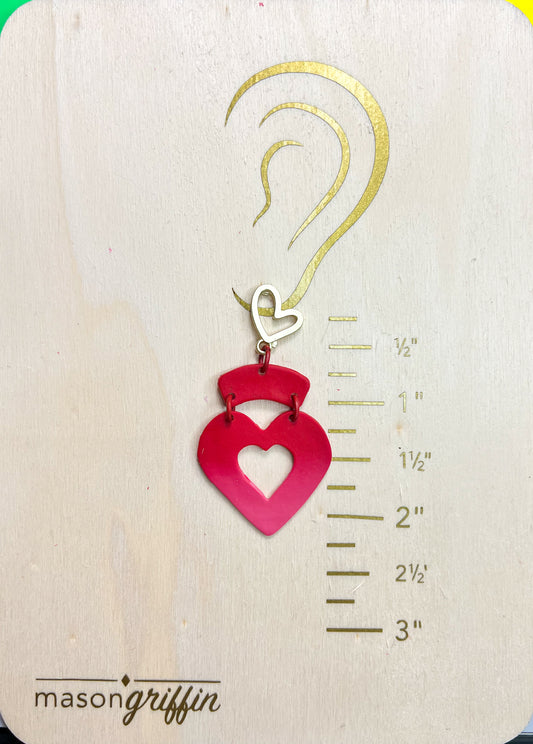 Red Ombre Big Heart Matte Gold Mini Heart Pierced Earrings
