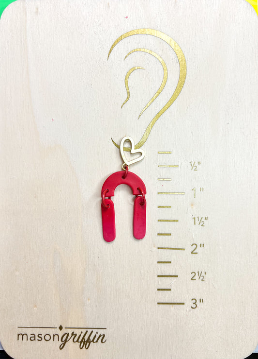 Red Ombre Dangle Arch Matte Gold Mini Heart Pierced Earrings