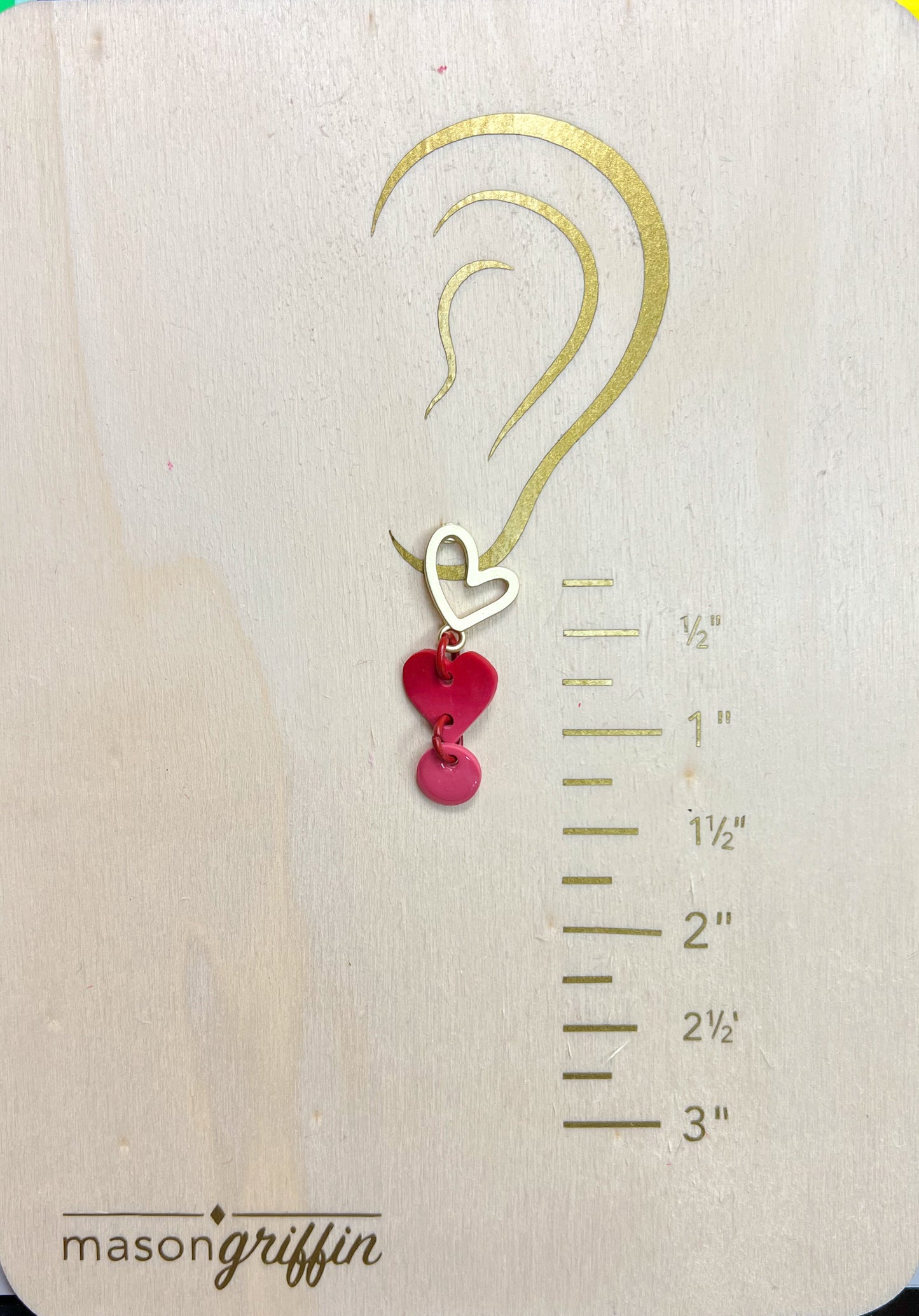 Red Ombre Heart Droplet Matte Gold Mini Heart Pierced Earrings