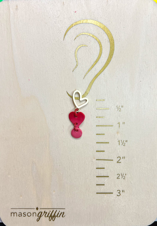 Red Ombre Heart Droplet Matte Gold Mini Heart Pierced Earrings