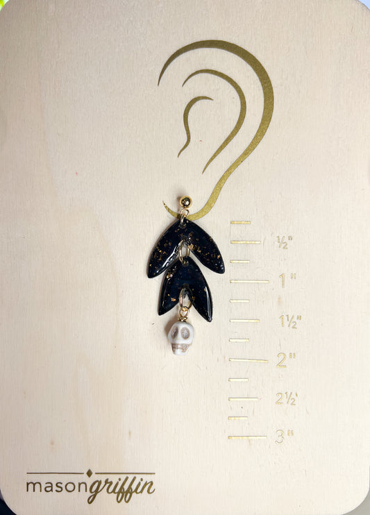 Tiered Sparkle Skull Pierced Earrings