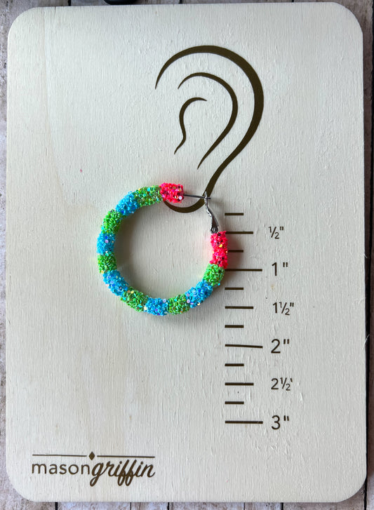 Seaside Stripe Sparkle Medium Hoop Pierced Earrings