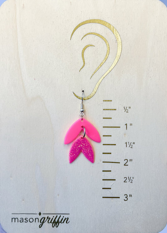 Neon Pink Tiered Drop Pierced Earrings