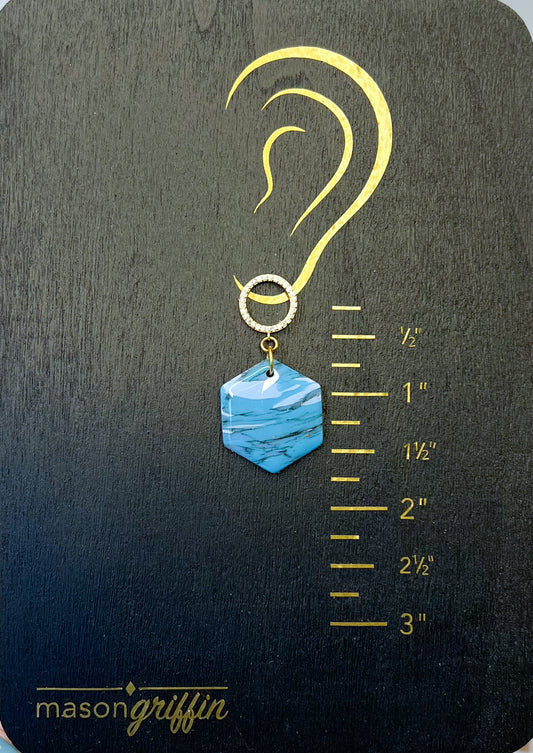 Turquoise Hex Sparkle O Drop Pierced Earrings
