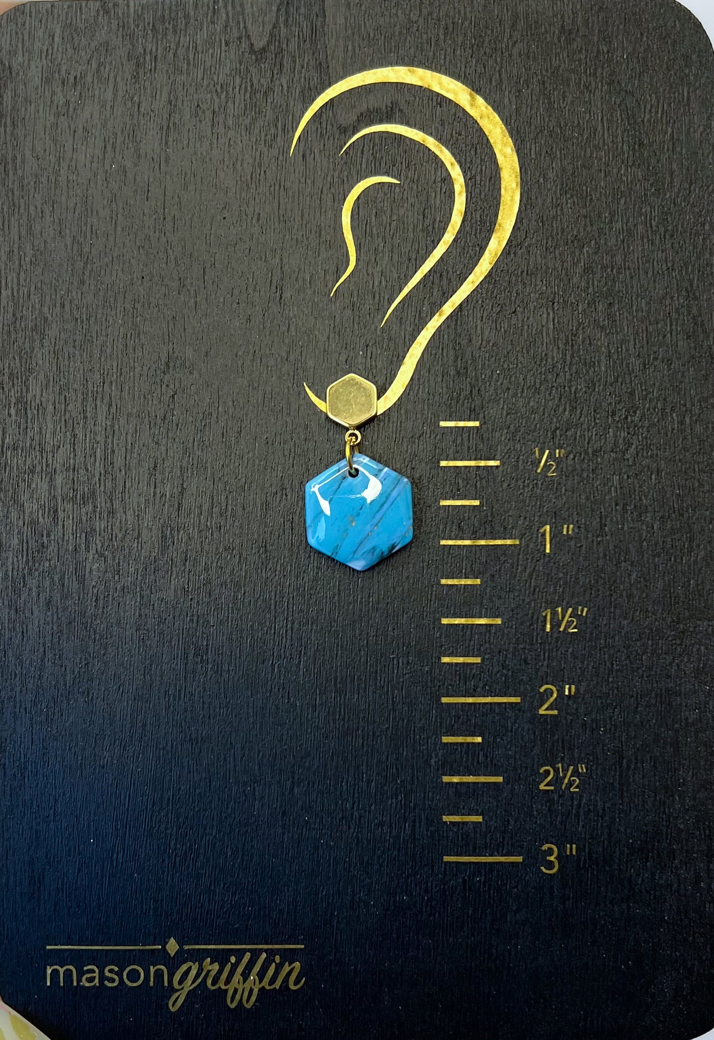 Turquoise Hex Gold Drop Pierced Earrings