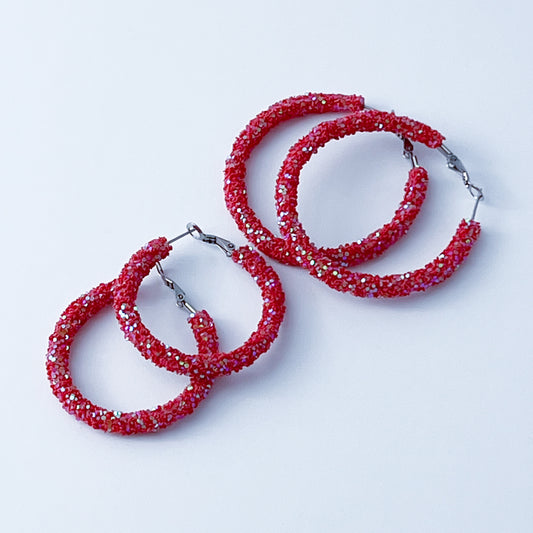 Red Sparkle Medium Hoop Pierced Earrings