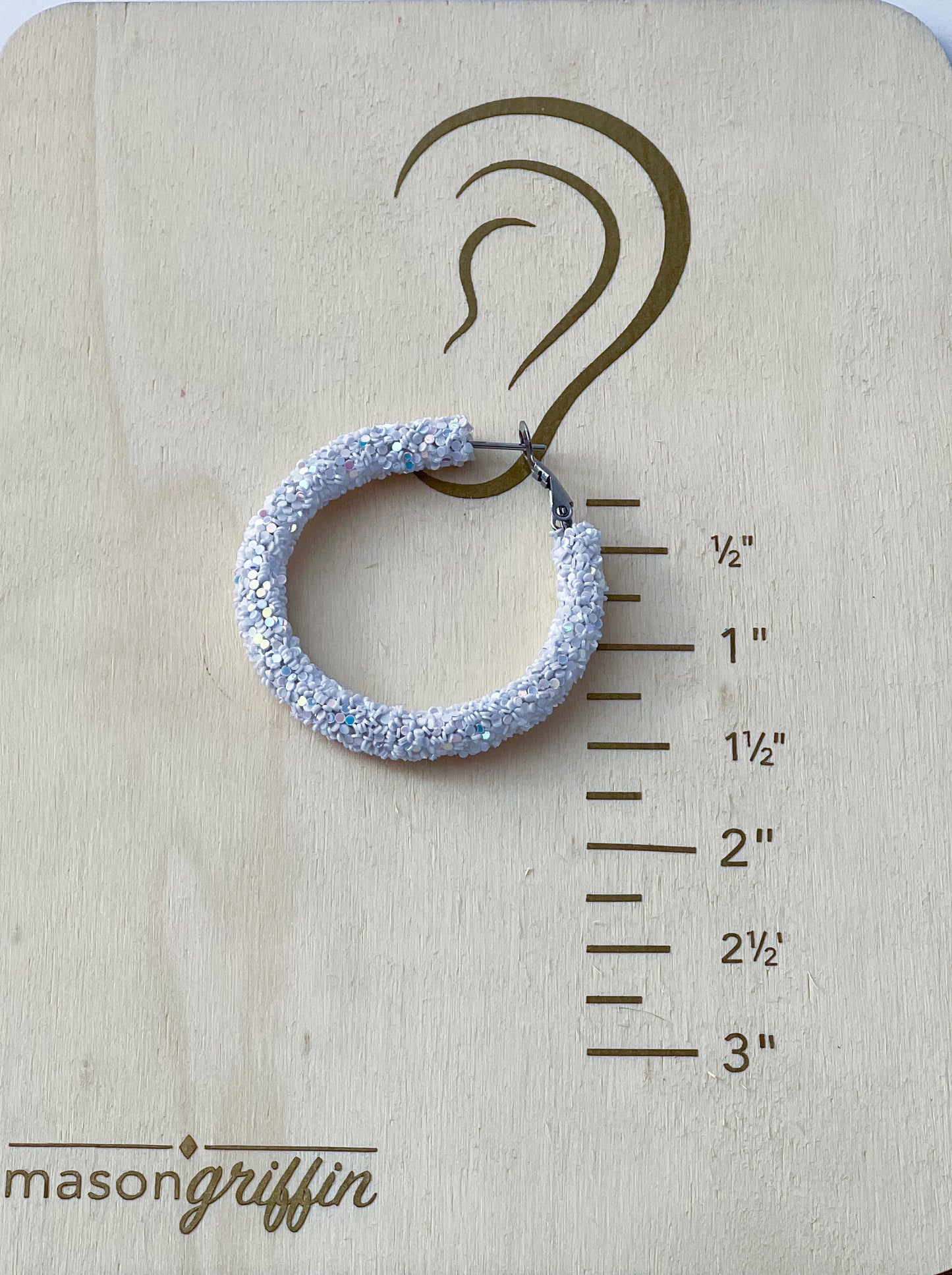 White Party Sparkle Medium Hoop Pierced Earrings