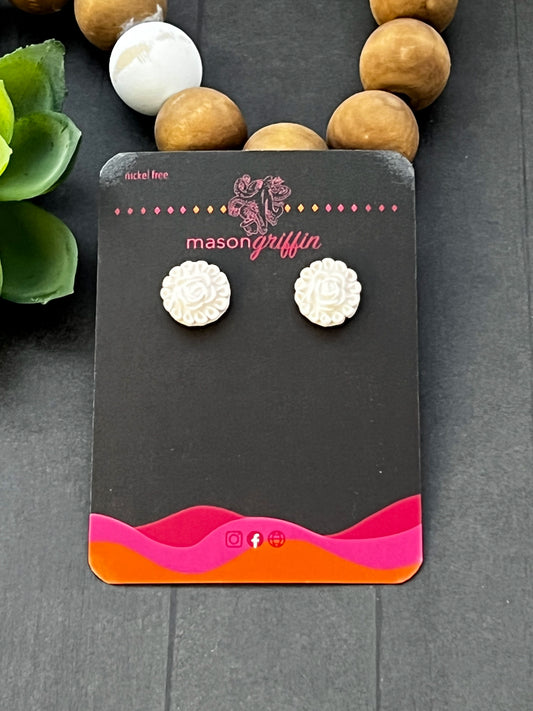 White Flower Stud Pierced Earrings