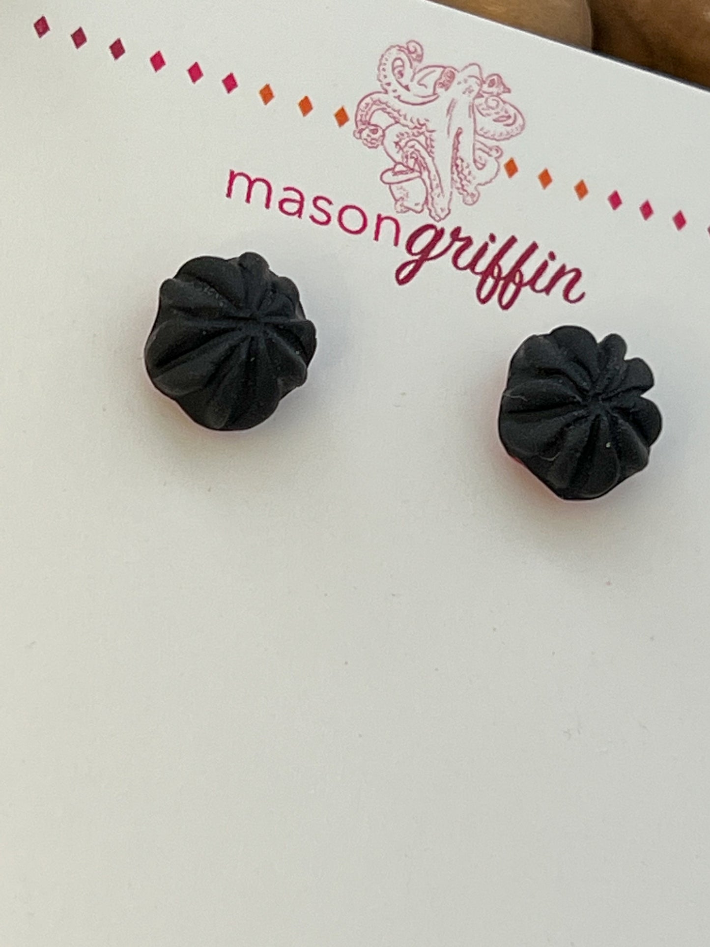 Black Flower Stud Pierced Earrings