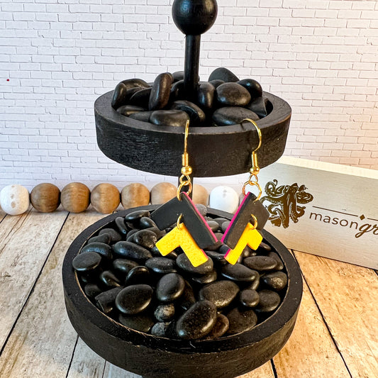 Black and Yellow Inverse 2V Drop Pierced Earrings