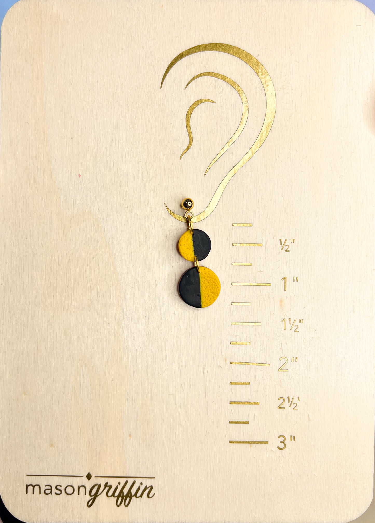 Black and Yellow Textured Dual Disk Drop Pierced Earrings