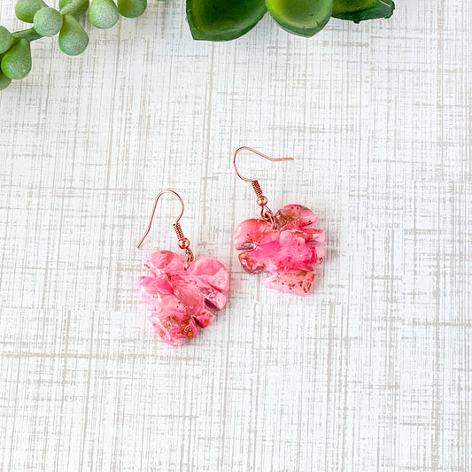 Pink Marble Monstera Drop Pierced Earrings