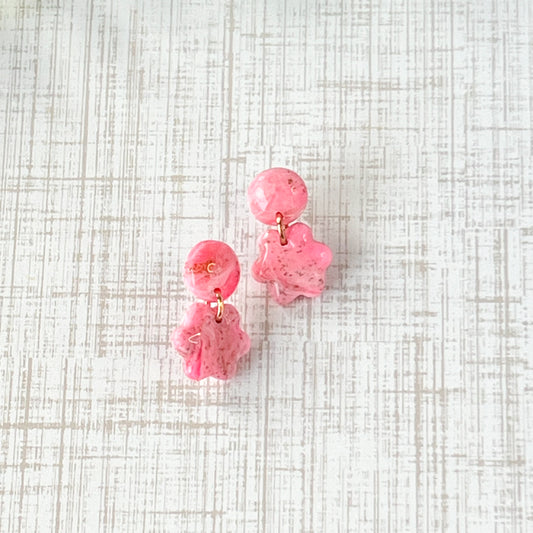 Pink Marble Flower Drop Pierced Earrings