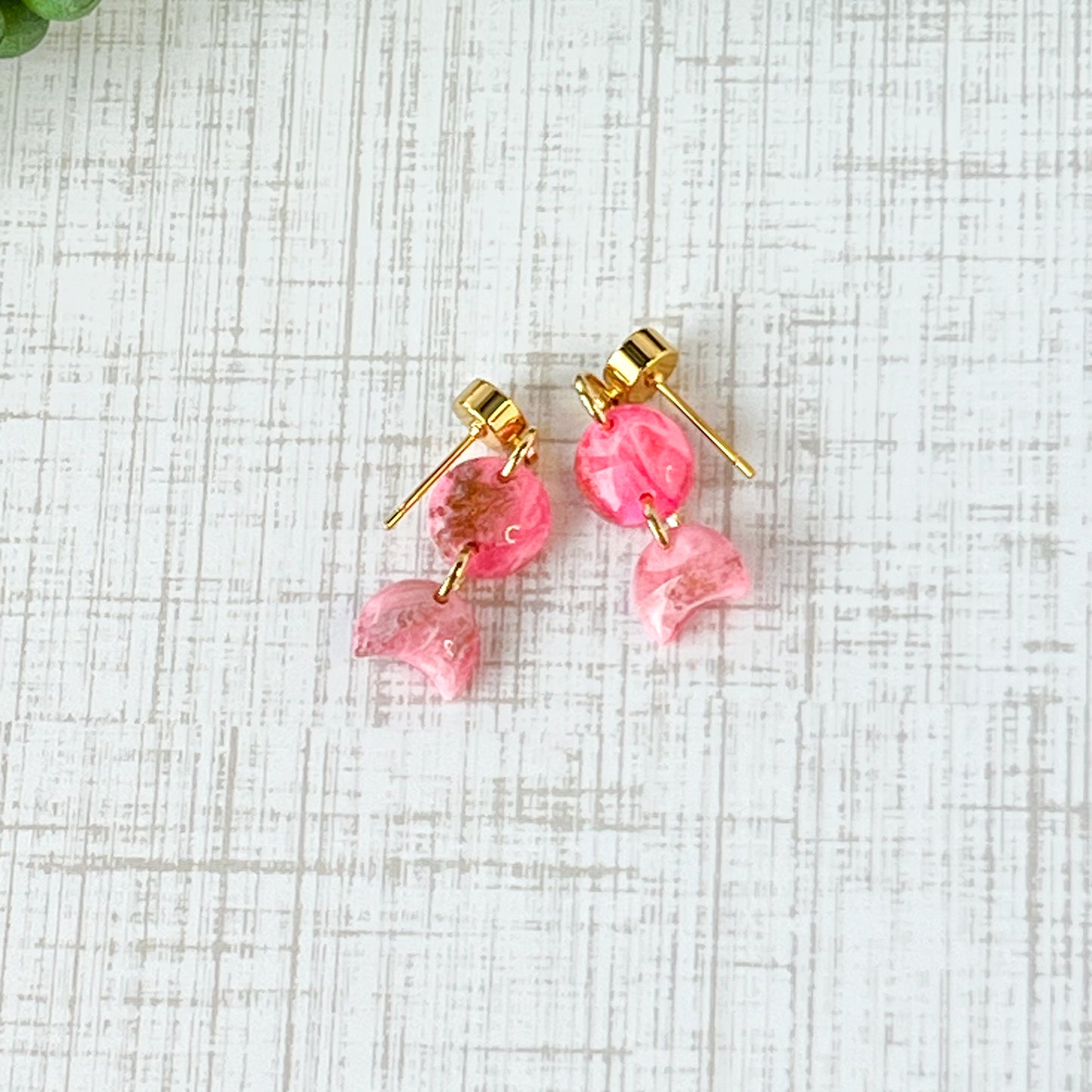 Pink Marble Moon Drop Pierced Earrings