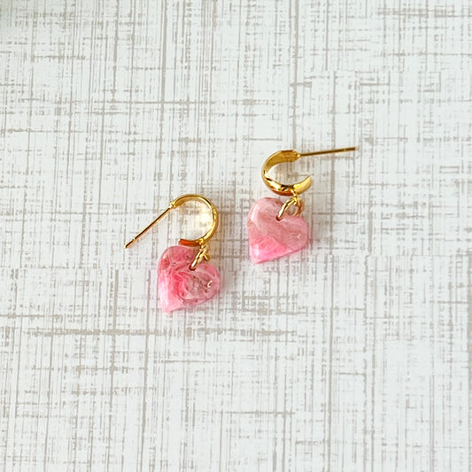 Pink Marble Lonely Heart Drop Pierced Earrings