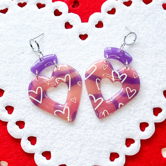 Lilac Sheer Big Heart Pierced Earrings