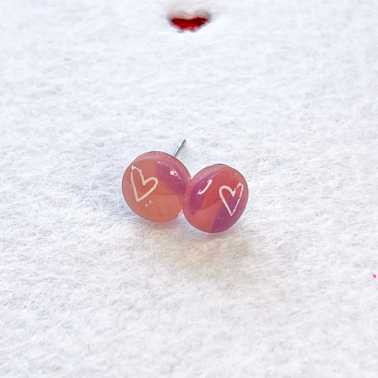 Peach Sheer Heart Stud Pierced Earrings