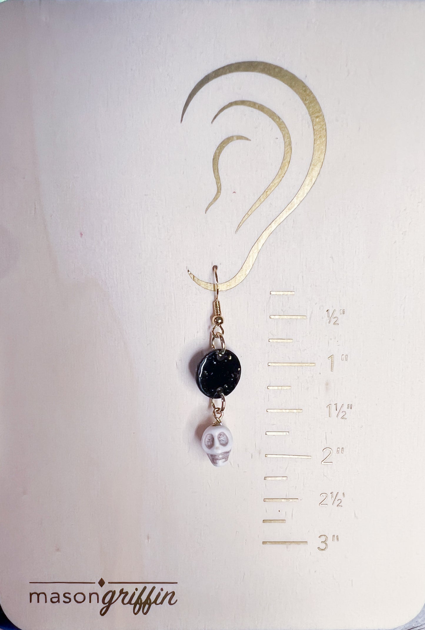 Skull with Gold Flaked Disk Pierced Dangle Earrings