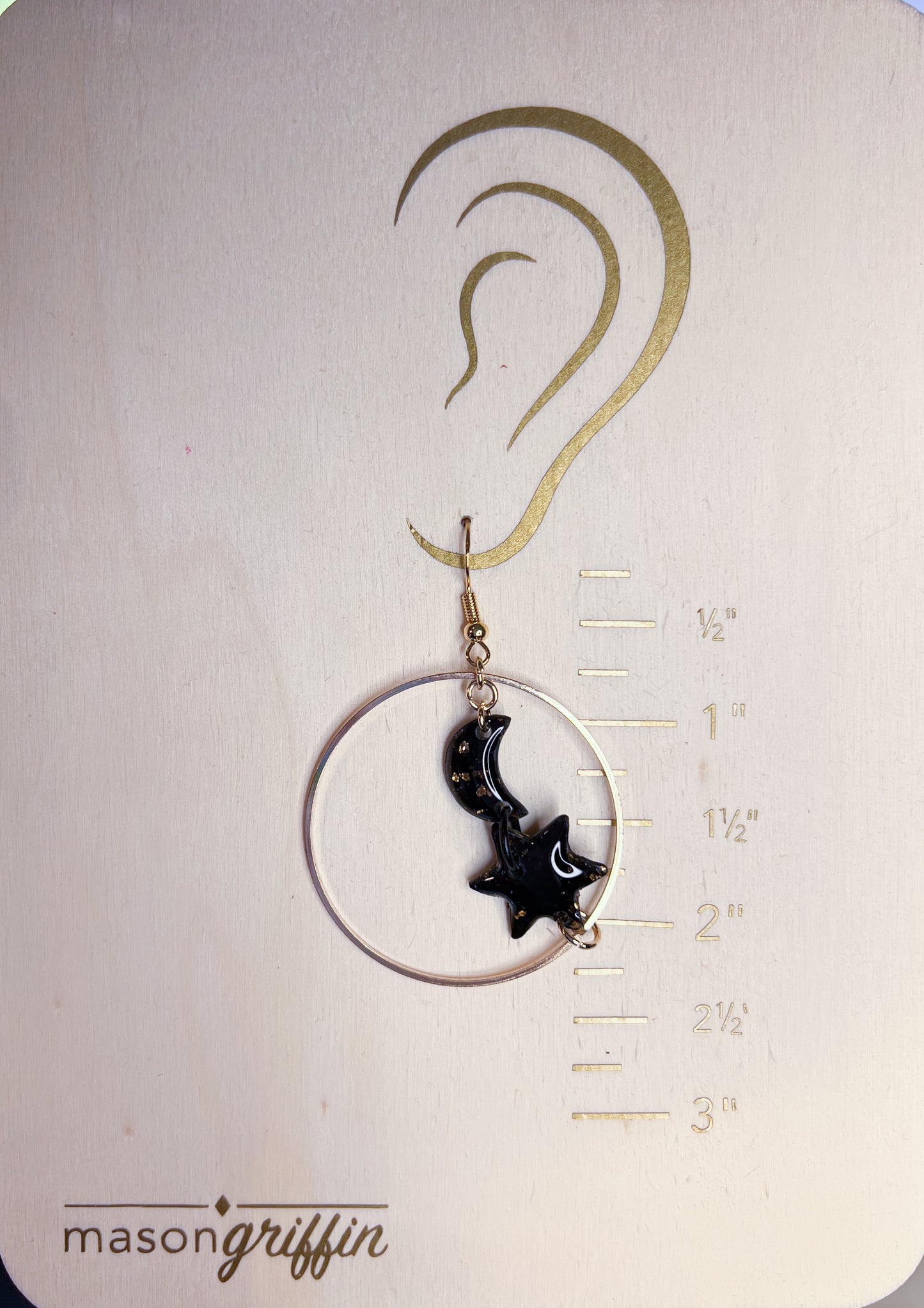 Moon & Star Orbit Pierced Earrings