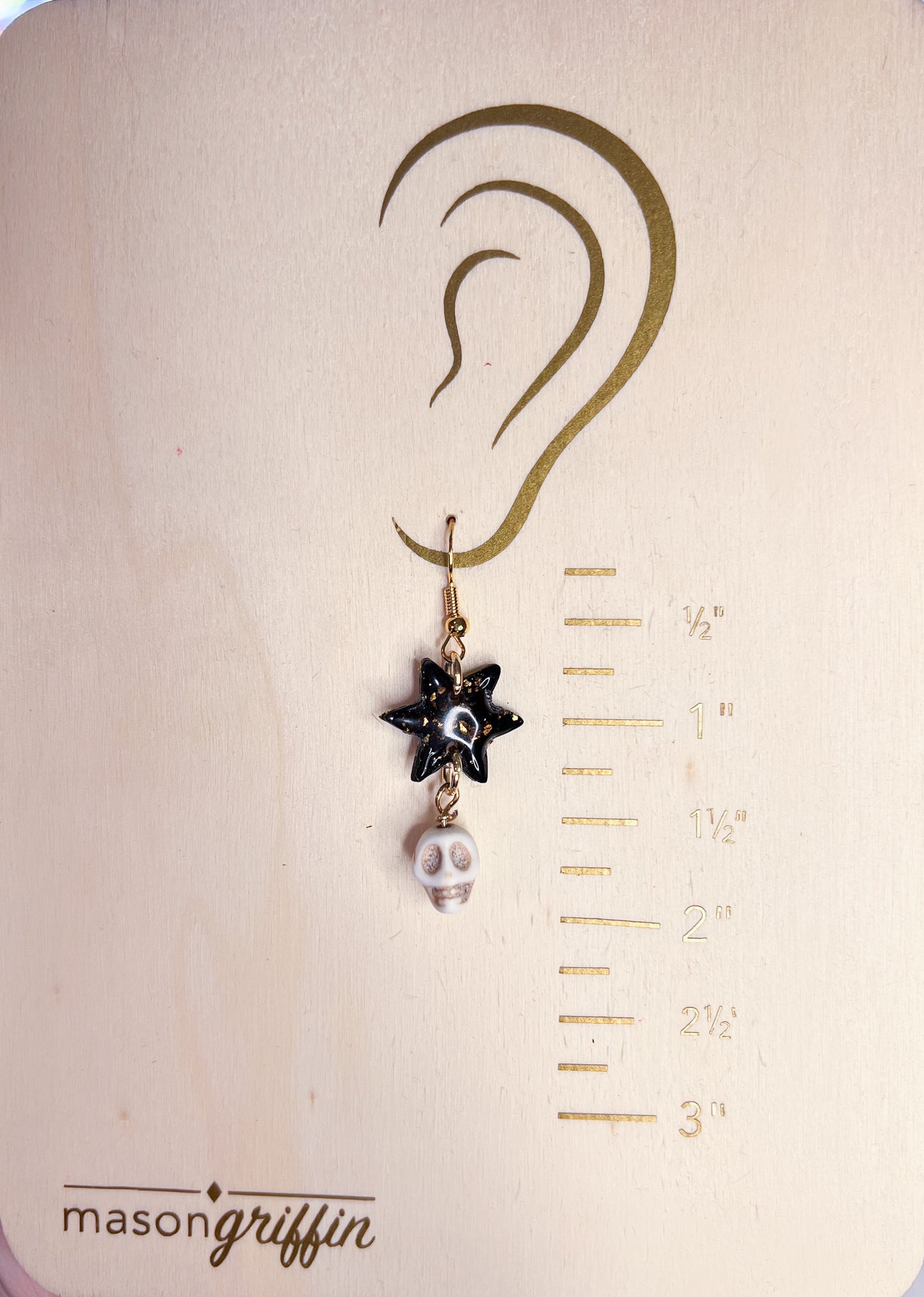 Skull Dangle with Sparkle Star Pierced Dangle Earrings