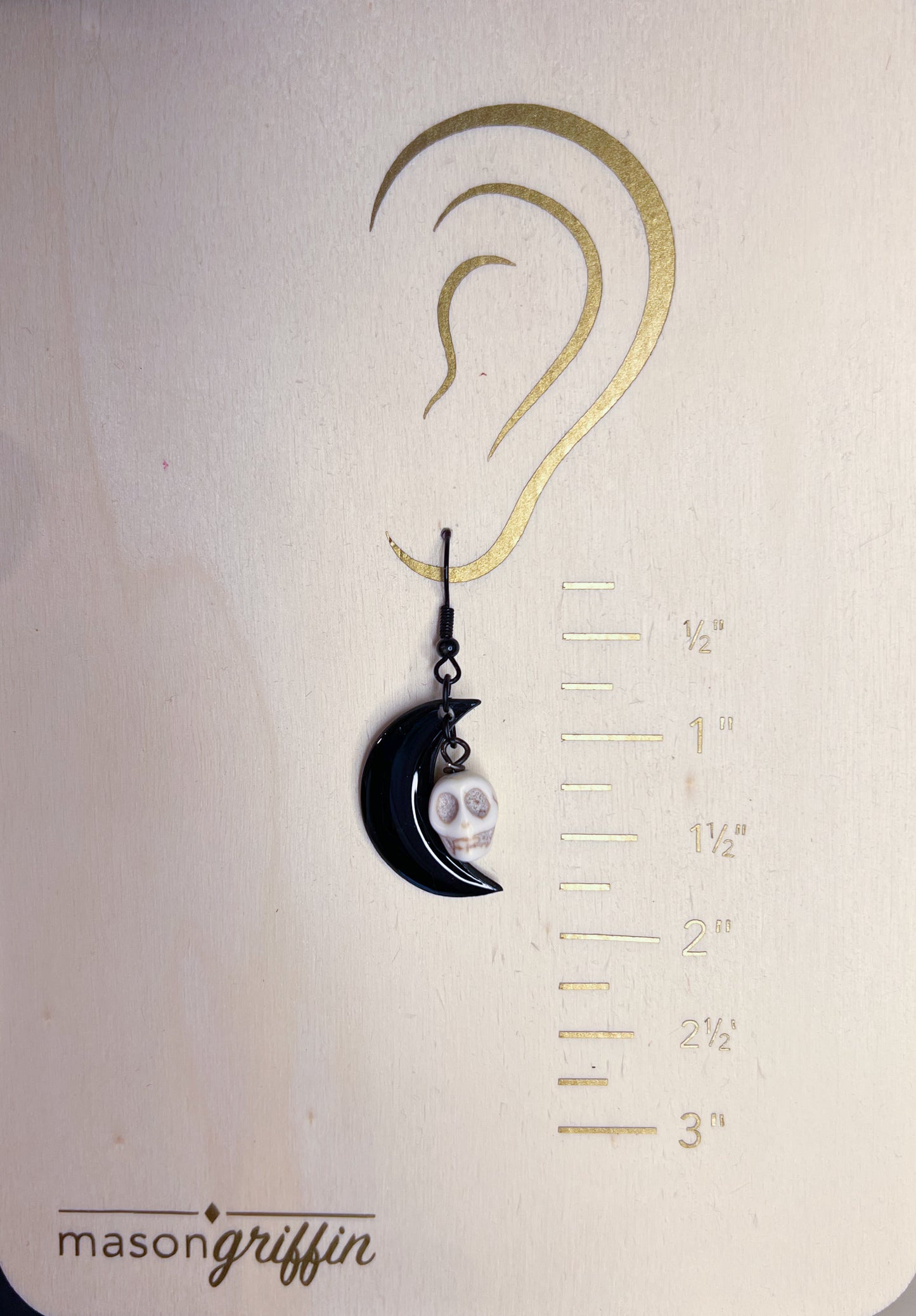 Shiny Moon with Skull Pierced Dangle Earrings