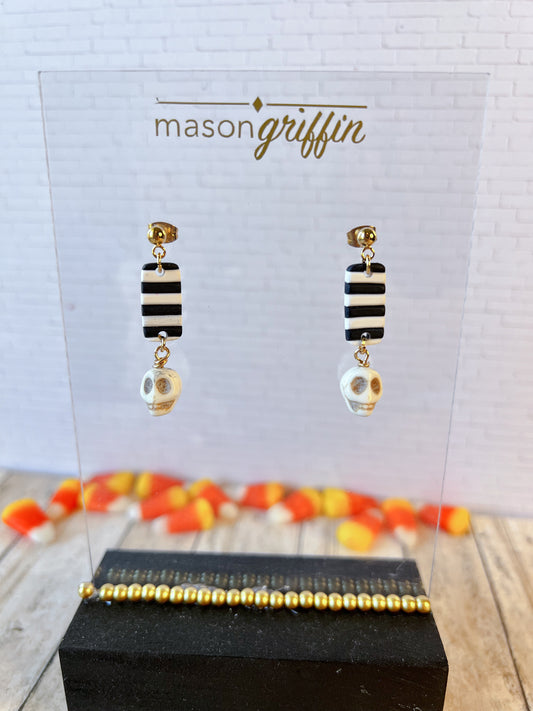 Striped Skull Pierced Earrings