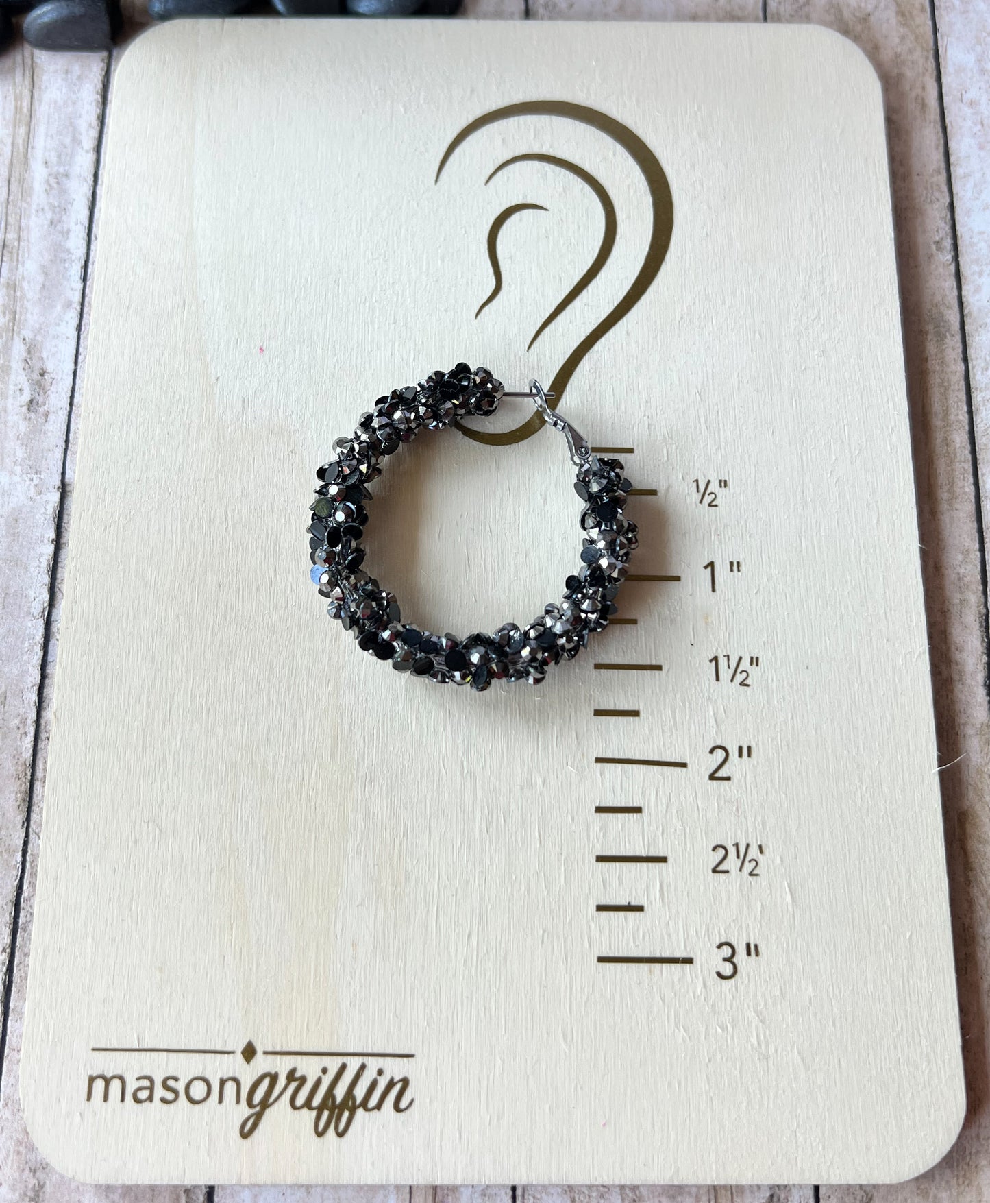 Charcoal Mix Sparkle Medium Hoop Pierced Earrings