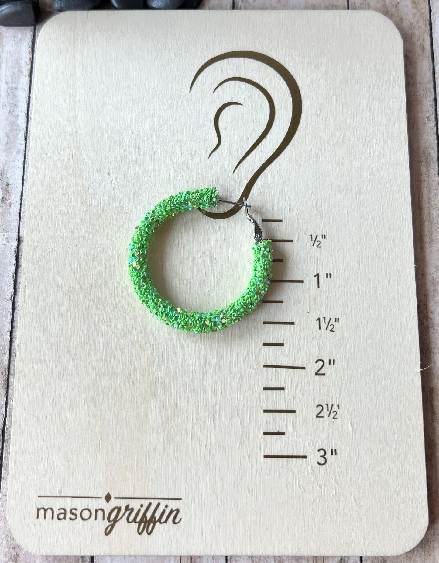 Lime Sparkle Medium Hoop Pierced Earrings