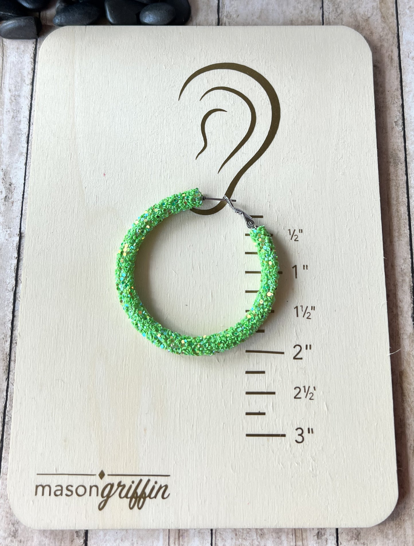 Lime Sparkle Large Hoop Pierced Earrings