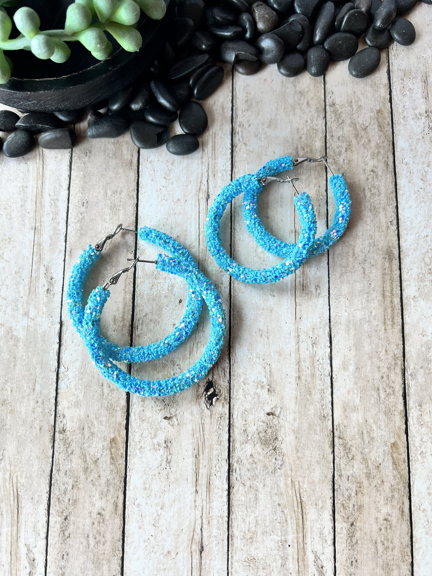 Ocean Sparkle Large Hoop Pierced Earrings