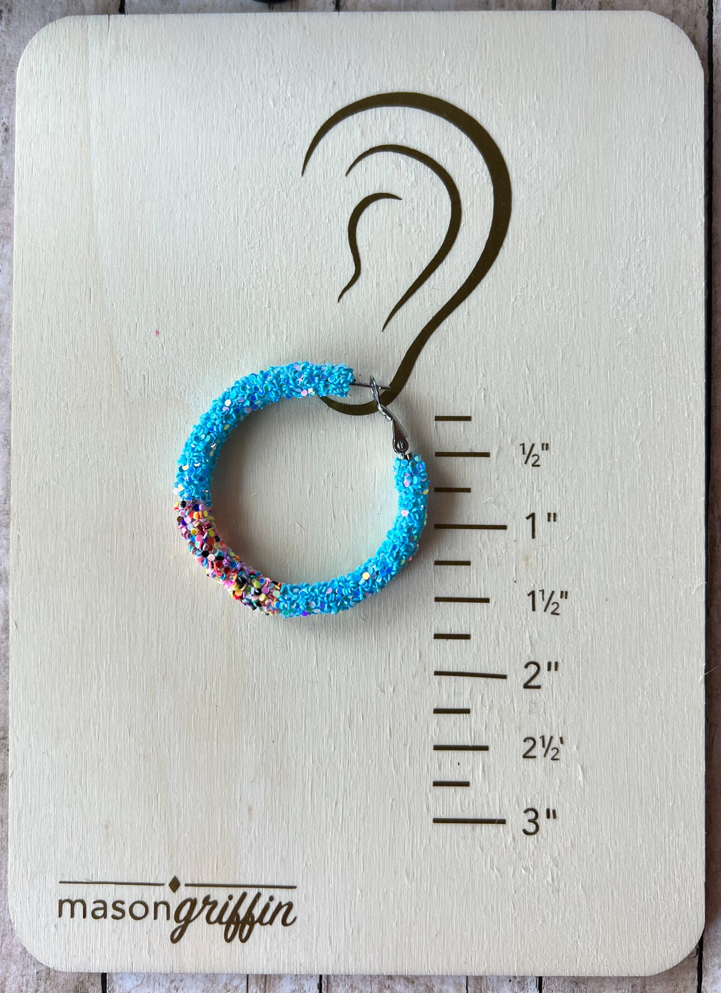 Blue Party Sparkle Medium Hoop Pierced Earrings