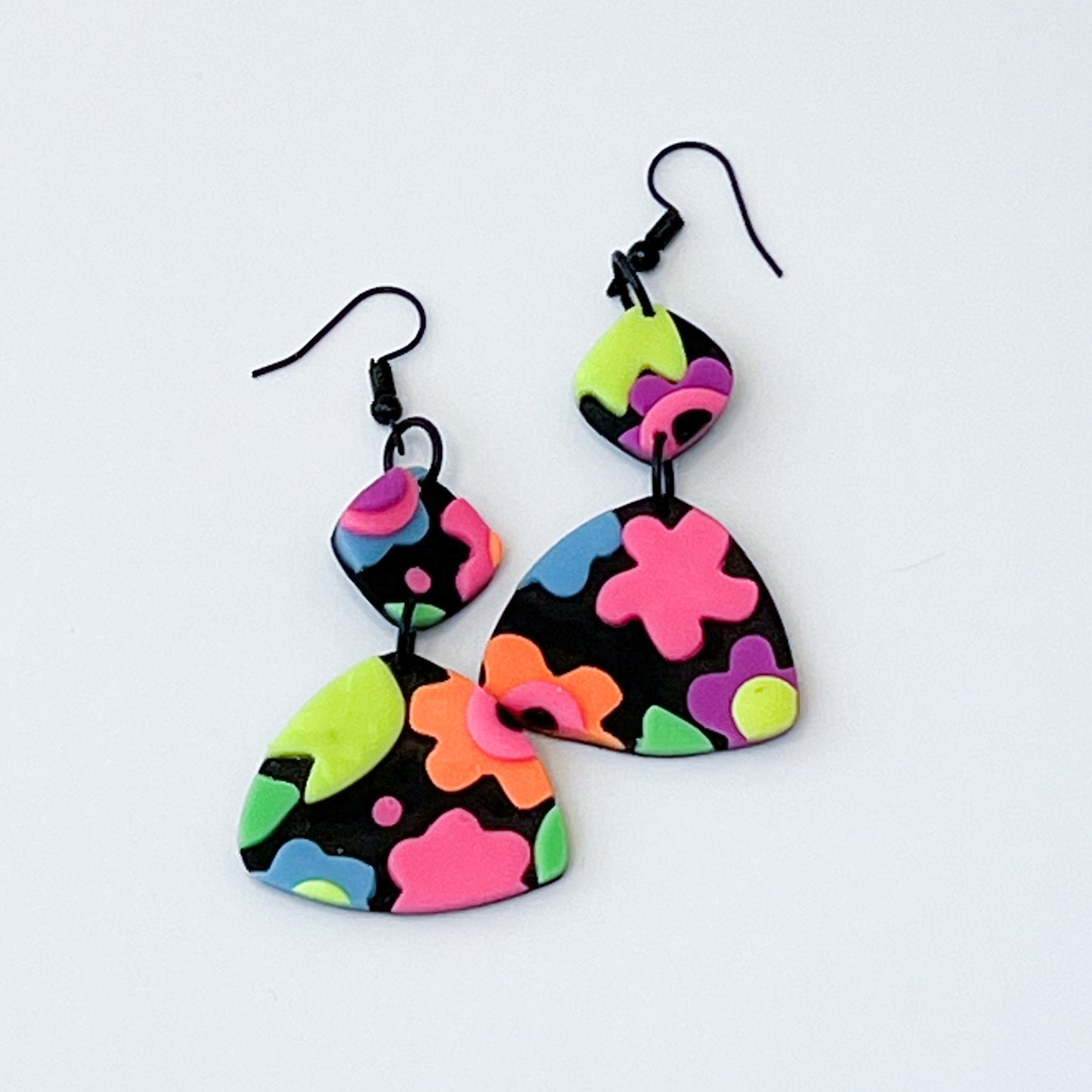 Neon Triad Drop Pierced Earrings