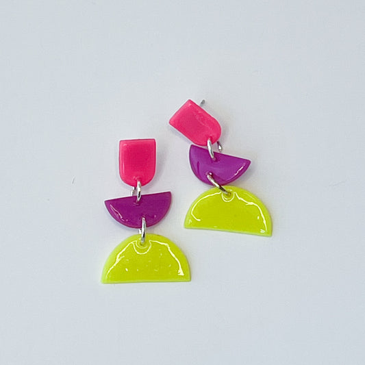 Neon Geo Tier Dangle Pierced Earrings